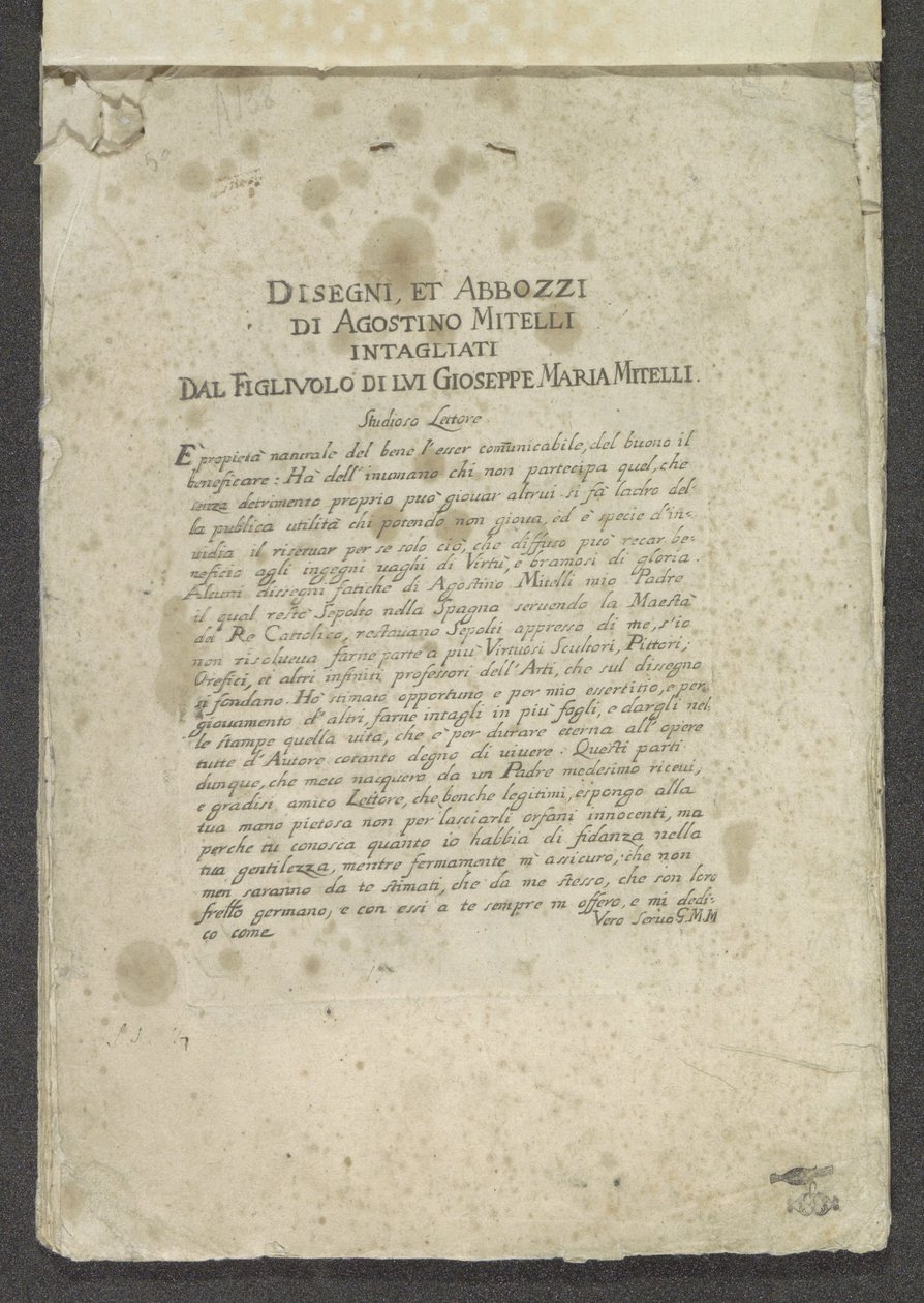 Impressão do título com prefácio encomendado Ornamenten (título da série) Desenhos e Esboços de Agostino Mitelli Esculpidos por Seu Filho Gioseppe Maria Mitelli (título da série no objeto) de Giuseppe Maria Mitelli