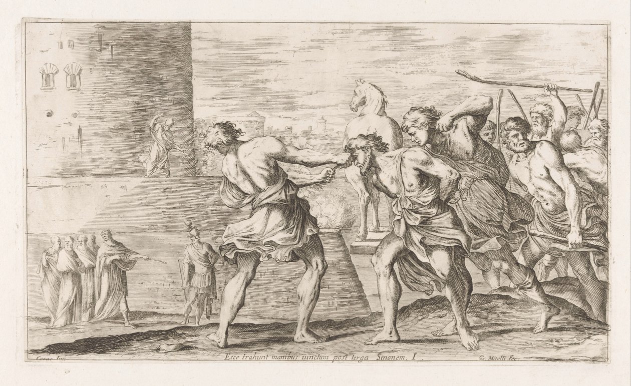 Se os Trojans não foram capturados Eis que entregam Sinon com as mãos amarradas nas costas (título no objeto) Omzwervingen van Aeneas (título da série) L
