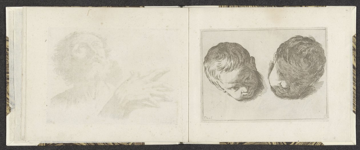 Duas cabeças de crianças pequenas Exemplos de desenho (título da série) Mitelli intaglio (título da série) de Giuseppe Maria Mitelli