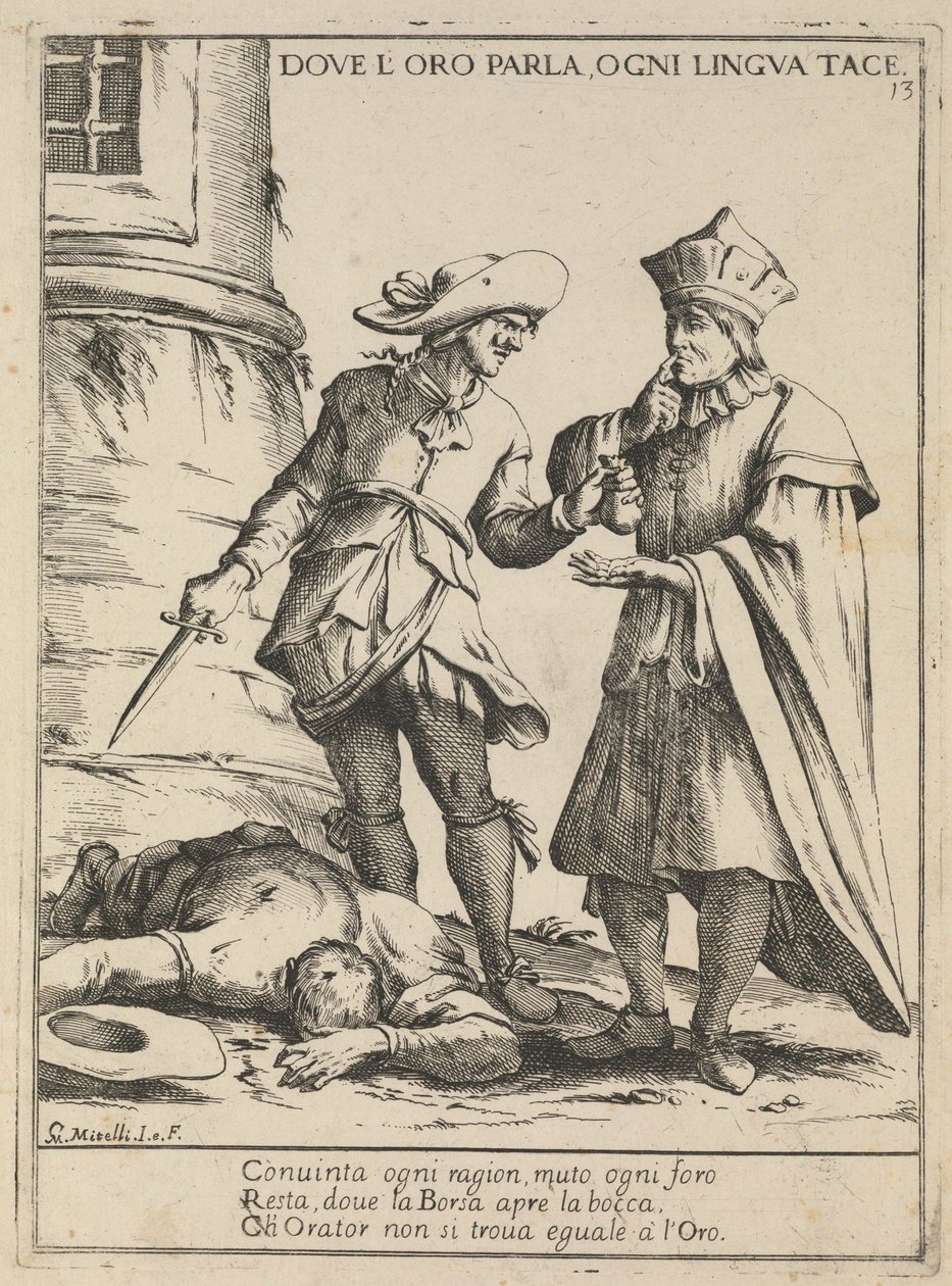 Onde o ouro fala, toda língua é silenciosa. Onde eles falam, todo idioma é silencioso, 1678 de Giuseppe Maria Mitelli