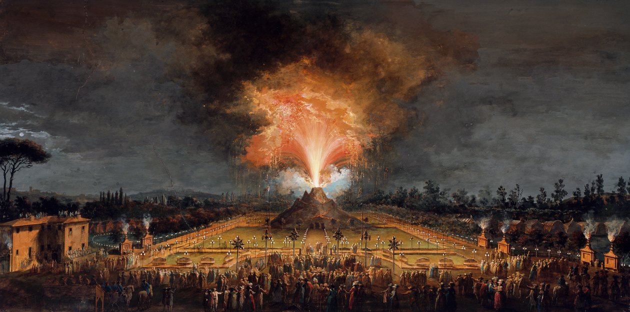 Celebração em Cascine em honra de Fernão III, vulcão à noite de Giuseppe Maria Terreni