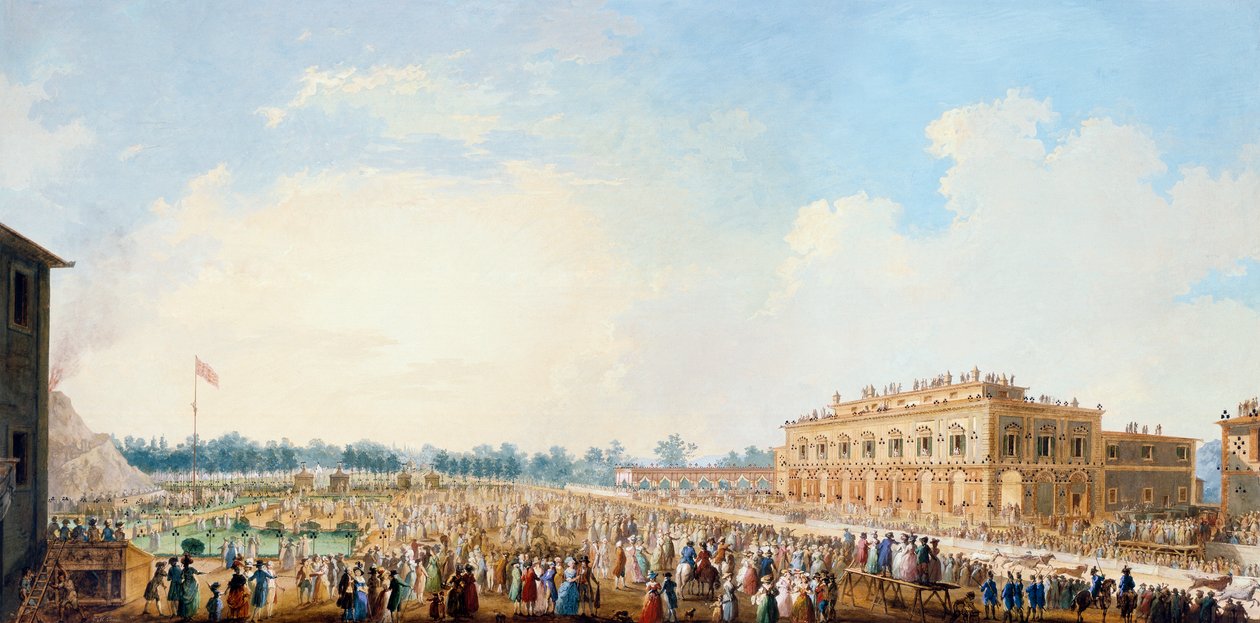 Celebração no Cascine em honra de Ferdinand III, corrida de berberes em frente ao Casino de Giuseppe Maria Terreni
