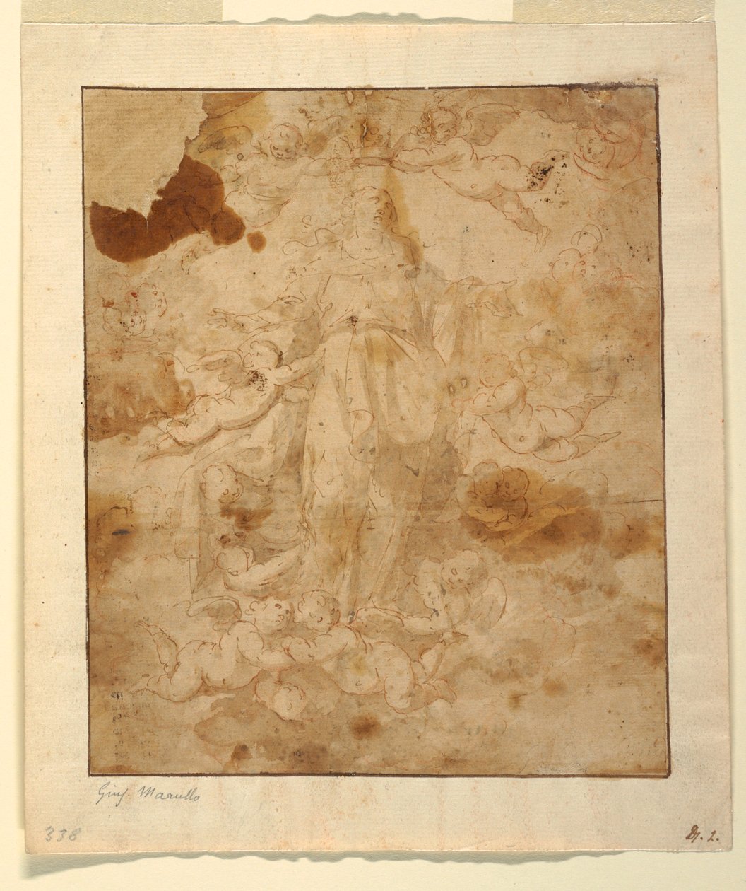 Desenho, Estudo para A Ascensão da Virgem, 1650-85 de Giuseppe Marullo