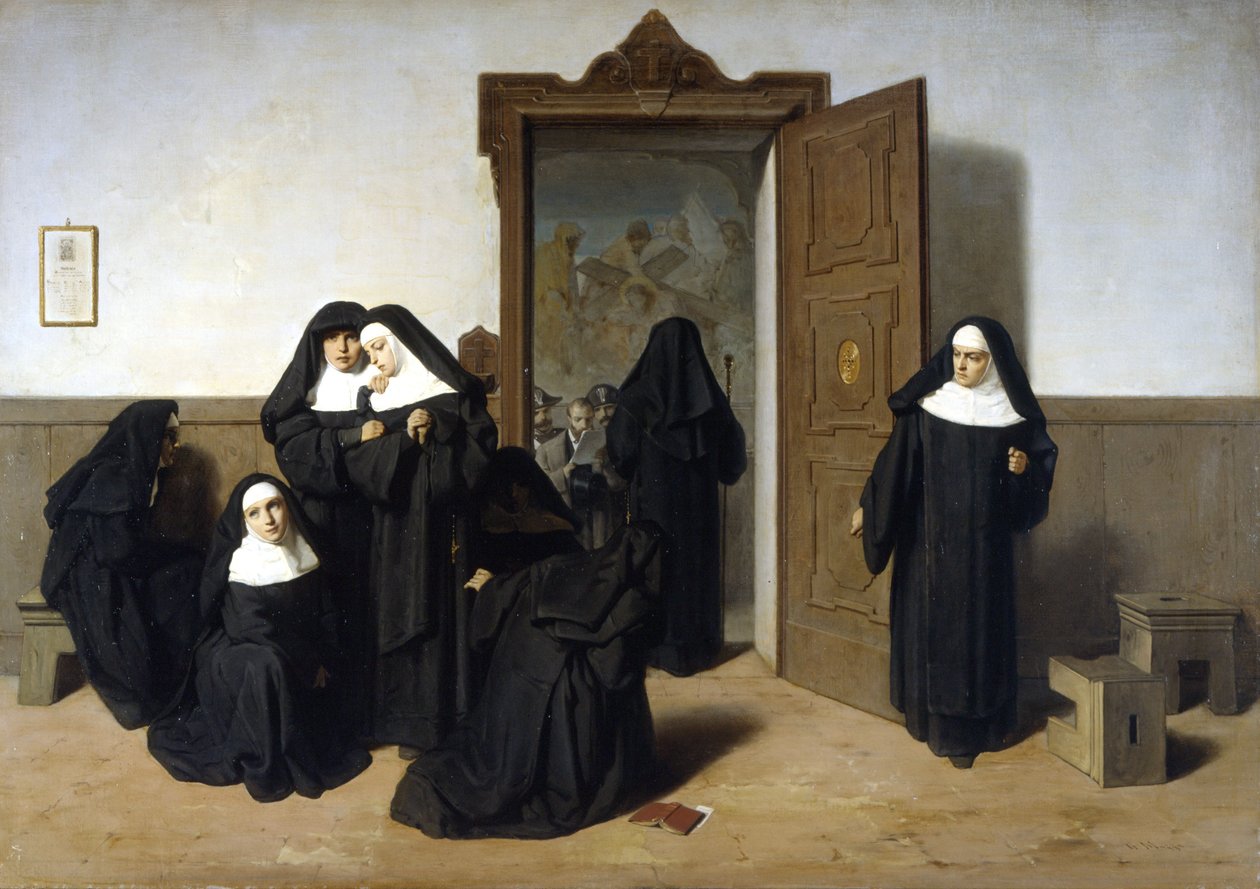 Anticlericalismo, supressão de conventos, pintura de G. Mazza. de Giuseppe Mazza