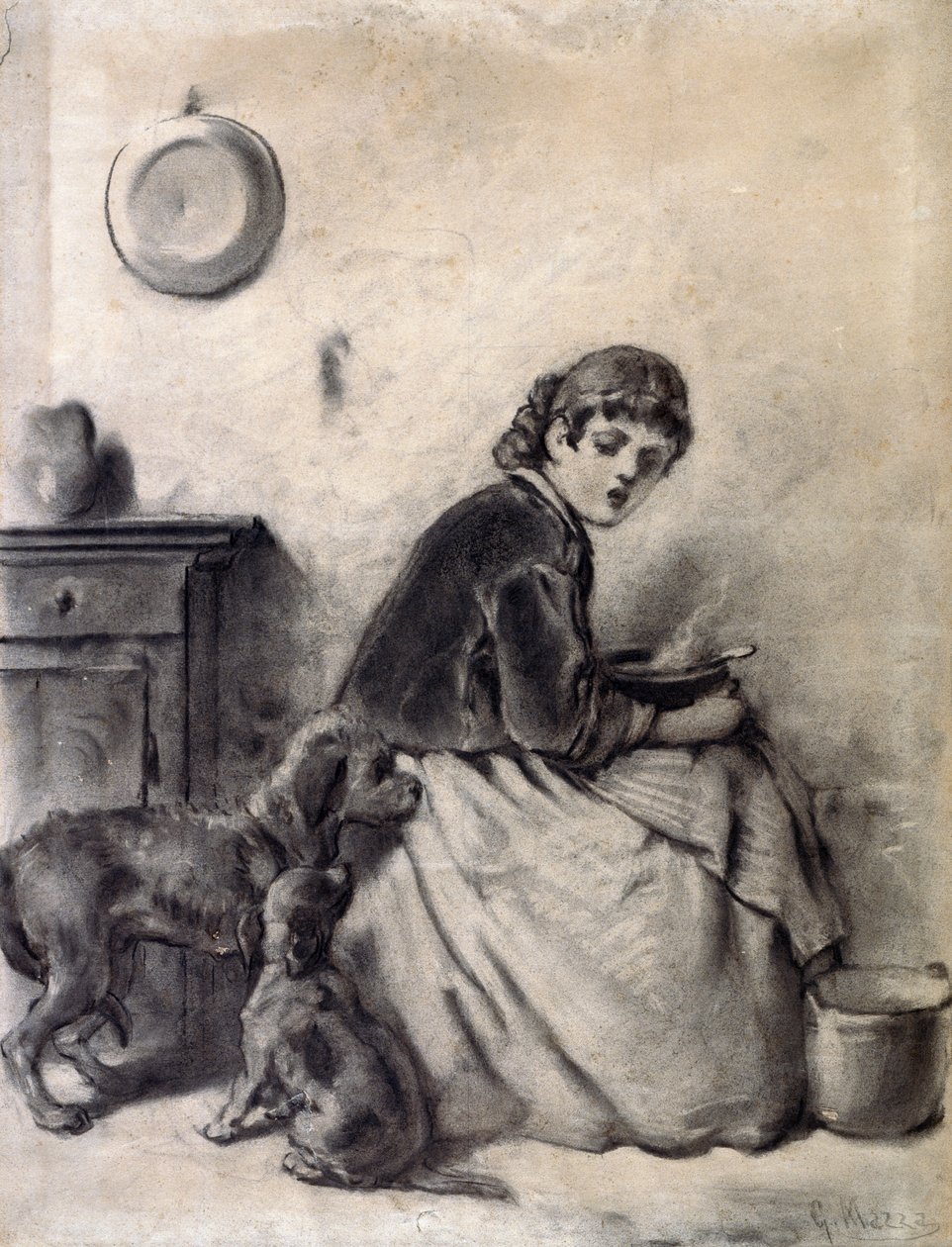Mulher com cães de Giuseppe Mazza
