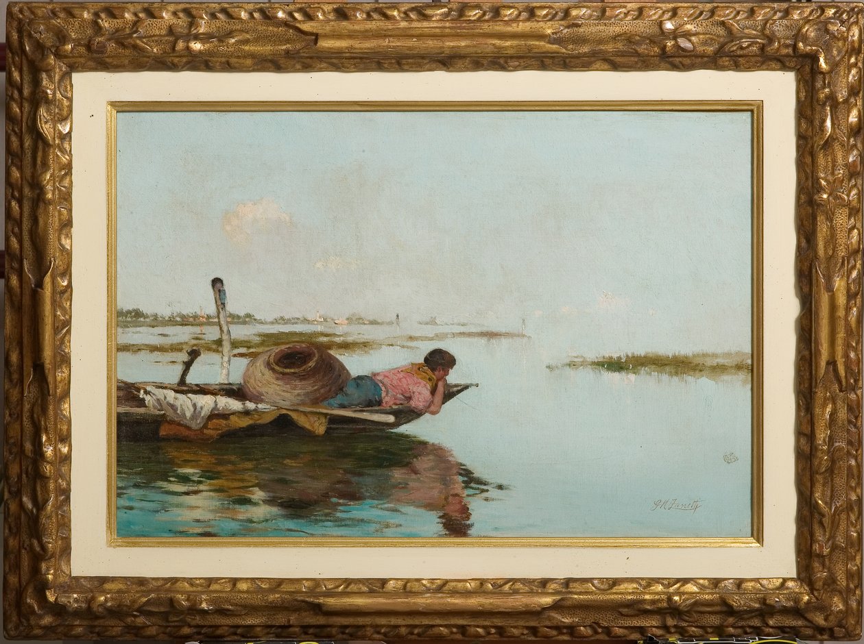 Calmness, Lagoa Veneziana (óleo sobre tela) de Giuseppe Miti Zanetti