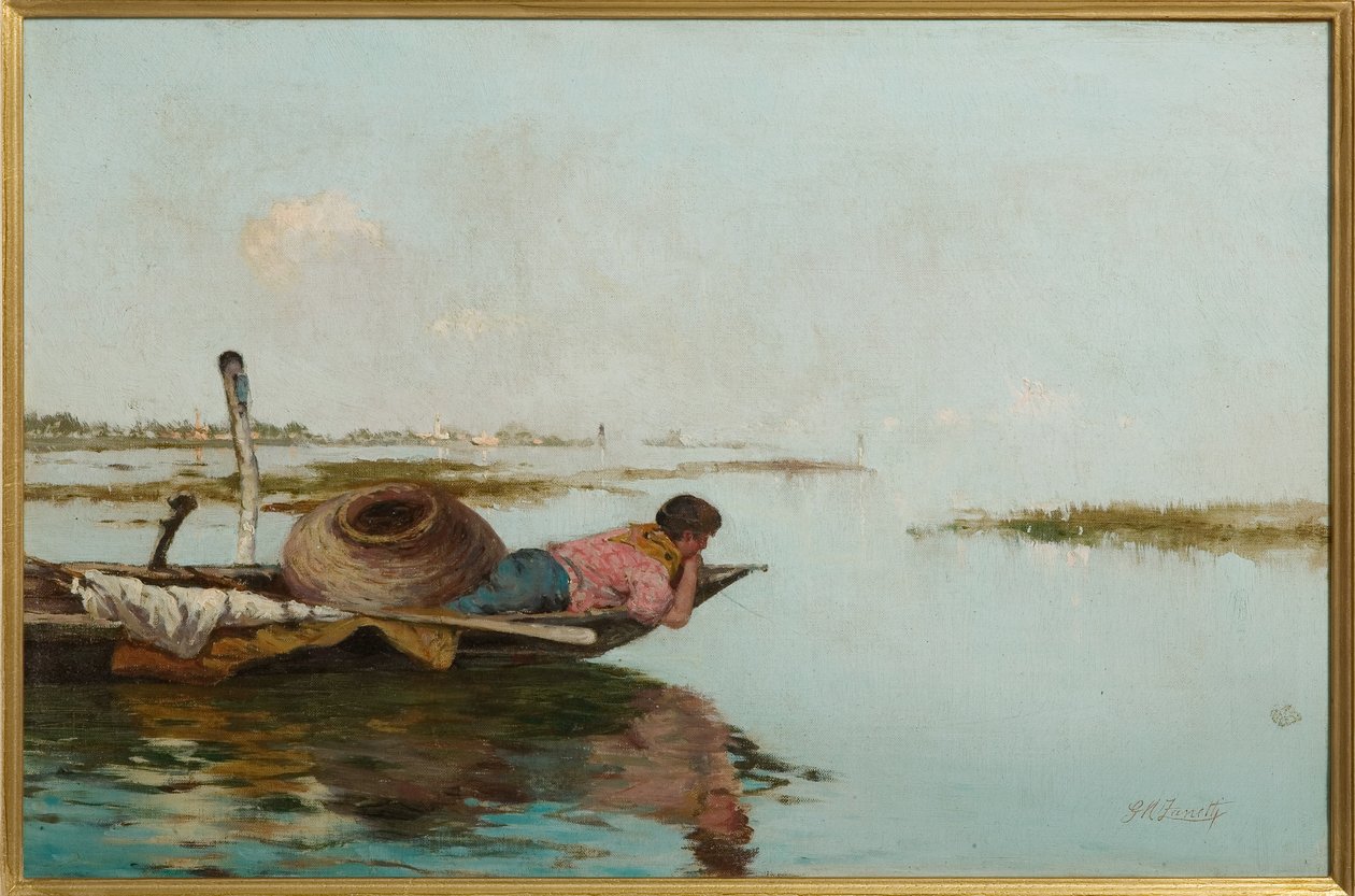 Calmness, Lagoa Veneziana (óleo sobre tela) de Giuseppe Miti Zanetti