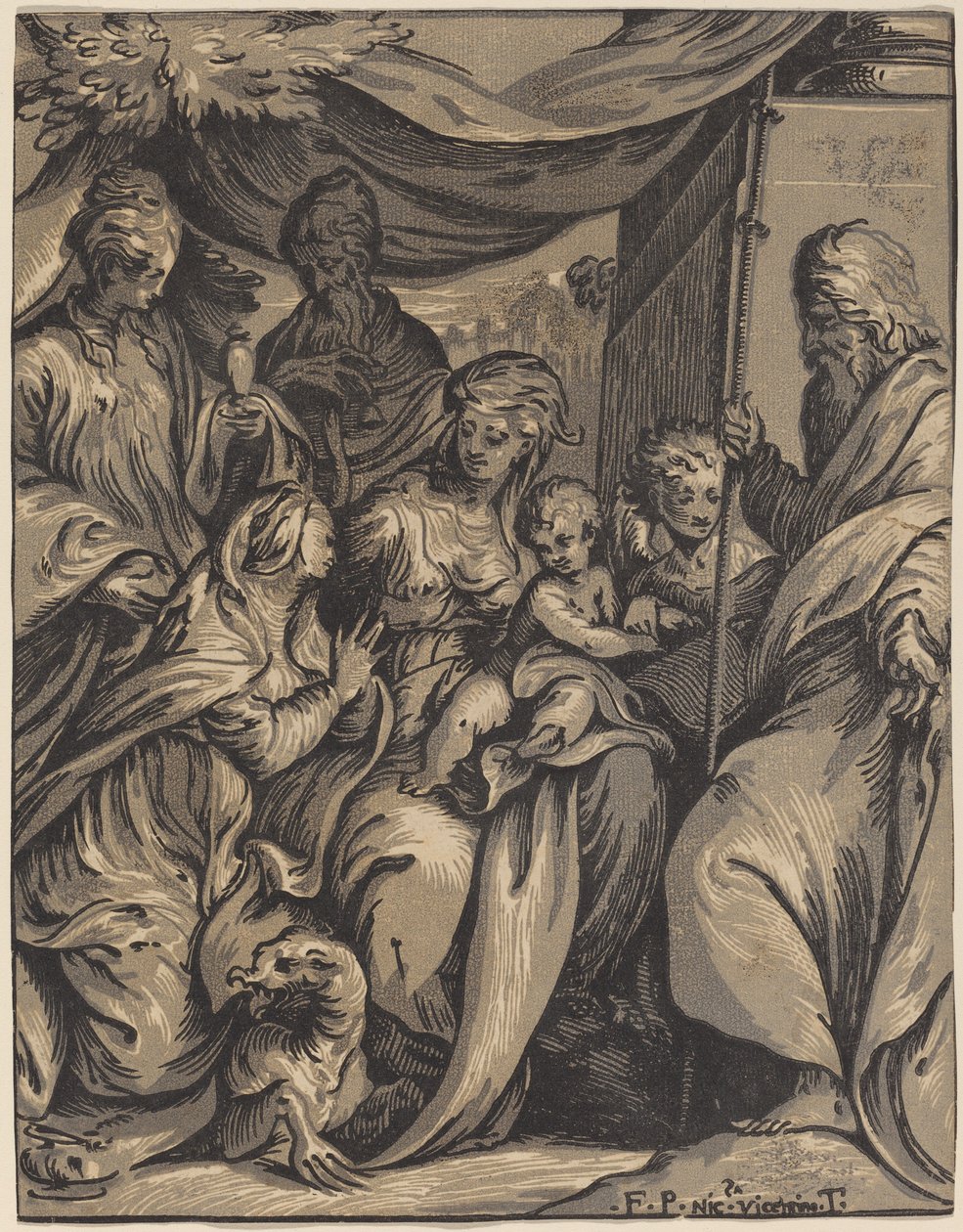 A Virgem e o Menino com Santos de Giuseppe Nicolo Vicentino, after Camillo Boccaccino