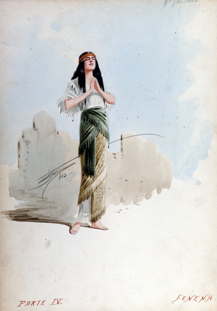 Traje Fenena de Giuseppe Palanti (1881-1946) na ópera de Giuseppe Verdi (1813 - 1901), Nabucco primeiro chamado Museu Nabucodonosor do Scala de Giuseppe Palanti
