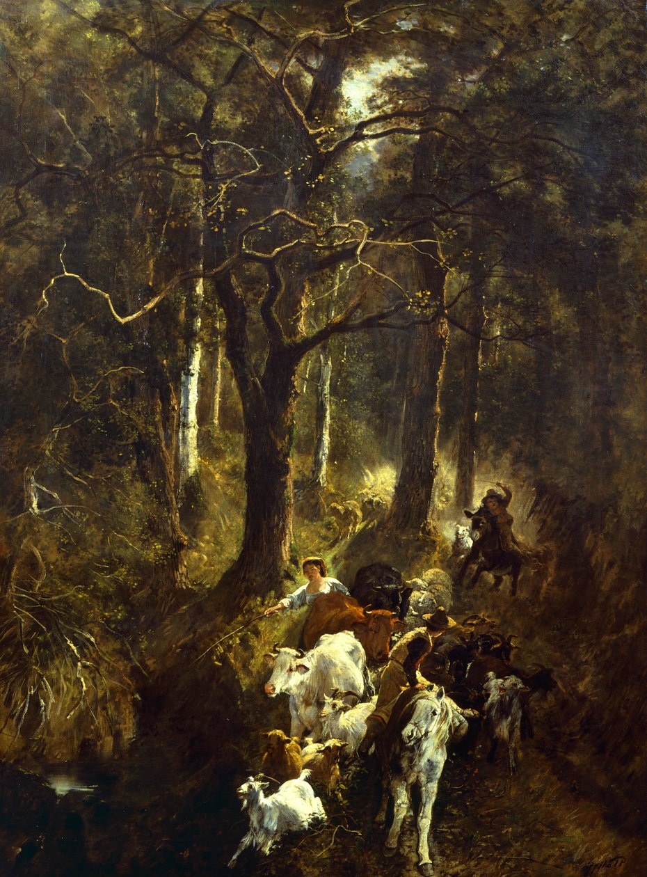 Pastoreio em Fontainebleau, de Giuseppe Palizzi (1812-1888). de Giuseppe Palizzi