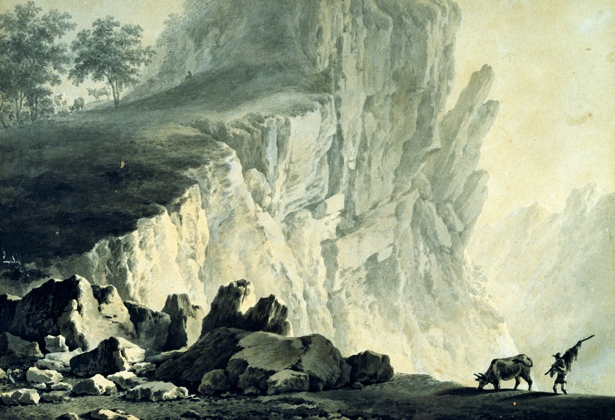 Paisagem de montanha, por Giuseppe Pietro Bagetti (1764-1831), 24x32 cm de Giuseppe Pietro Bagetti