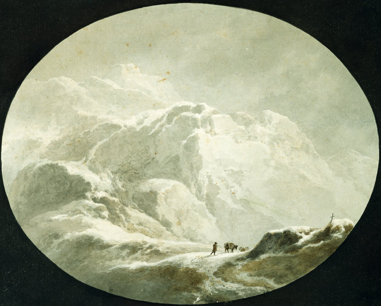 Passe alpino coberto de neve, por Giuseppe Pietro Bagetti (1764-1831) de Giuseppe Pietro Bagetti