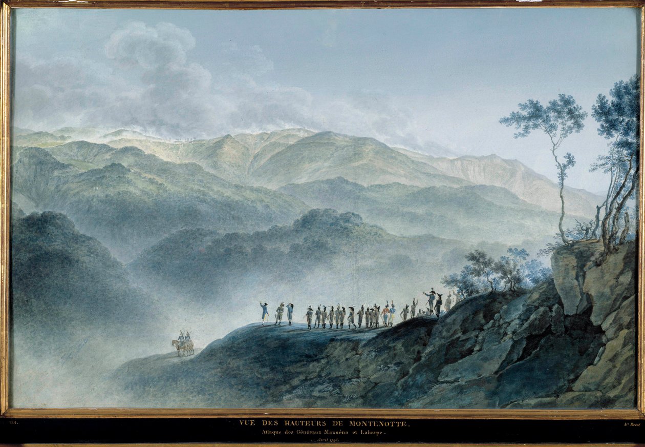 Vista das alturas de Montenotte - Generais Massena e Laharp olhando para o ataque, 12 de abril de Giuseppe Pietro Bagetti