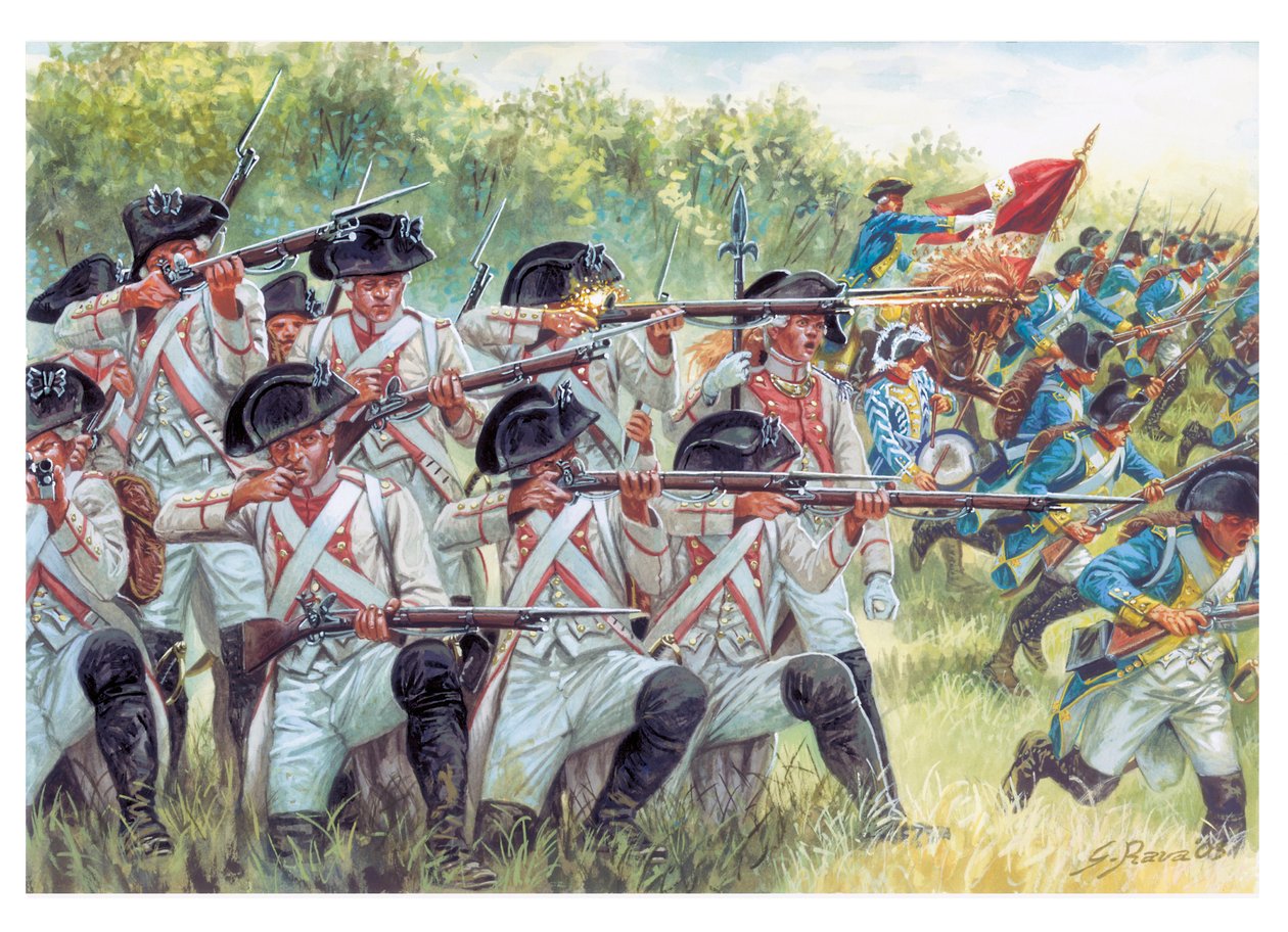 Guerra Revolucionária Americana: regimentos franceses em luta com americanos - Ilustração de Giuseppe Rava de Giuseppe Rava