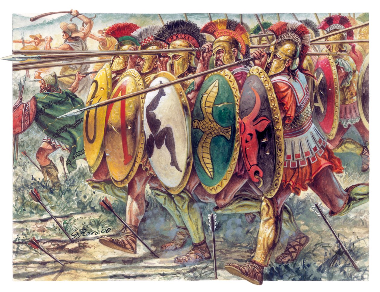 Grécia Antiga: hoplitas, infantaria, armas pesadas - Grécia Antiga: hoplitas - Ilustração de Giuseppe Rava de Giuseppe Rava