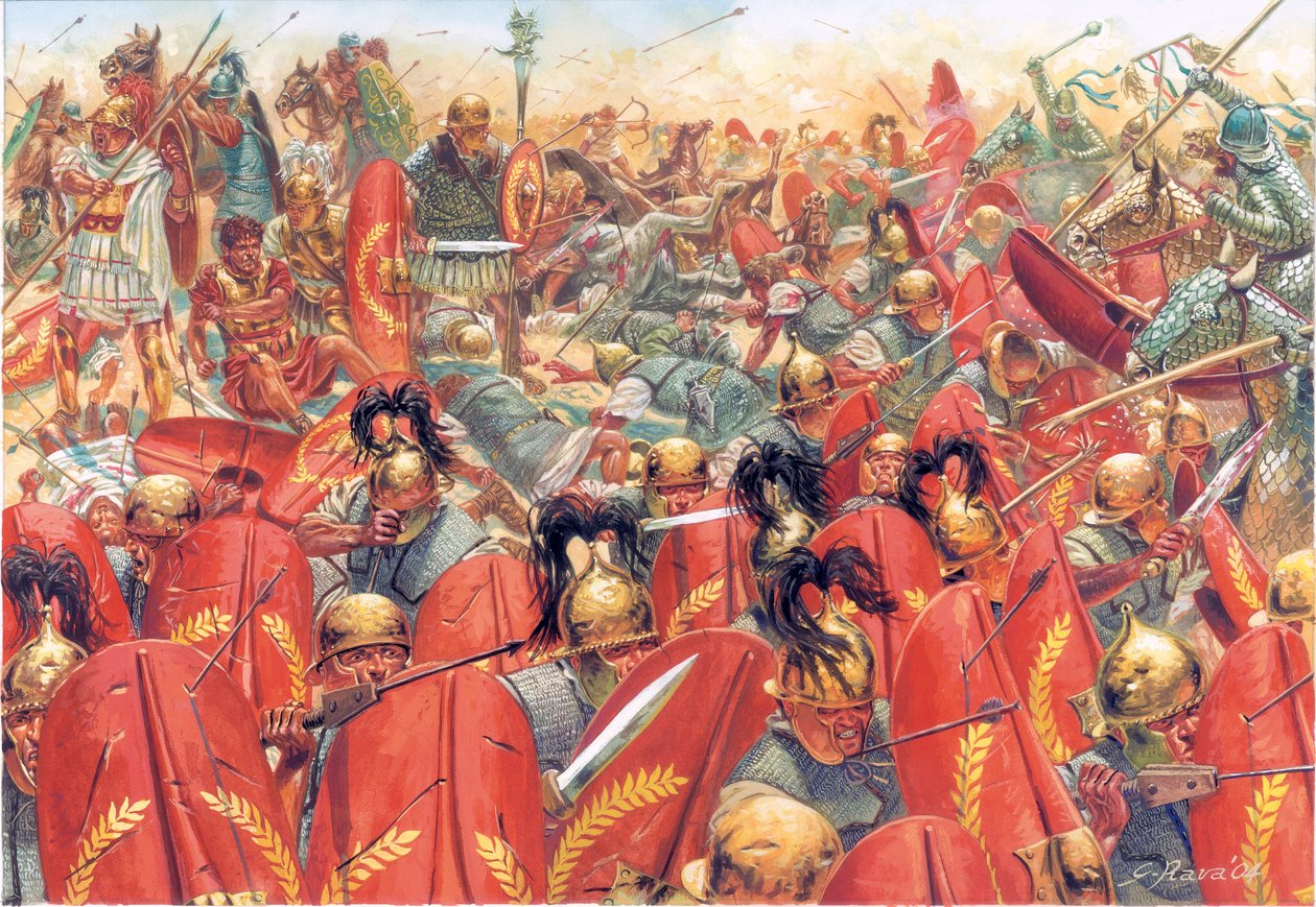 Roma Antiga: a Batalha de Carrhes (ou Charan) derrotou as legiões romanas sob o comando do general Crassus, pelos partos liderados pelo general Surena, a 9 de junho de Giuseppe Rava
