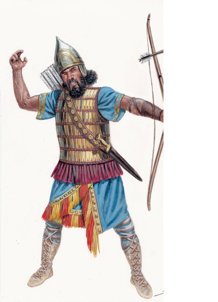 Antiguidade: Arqueiro pesado da Assíria - Arqueiro pesado da Assíria - Ilustração de Giuseppe Rava de Giuseppe Rava