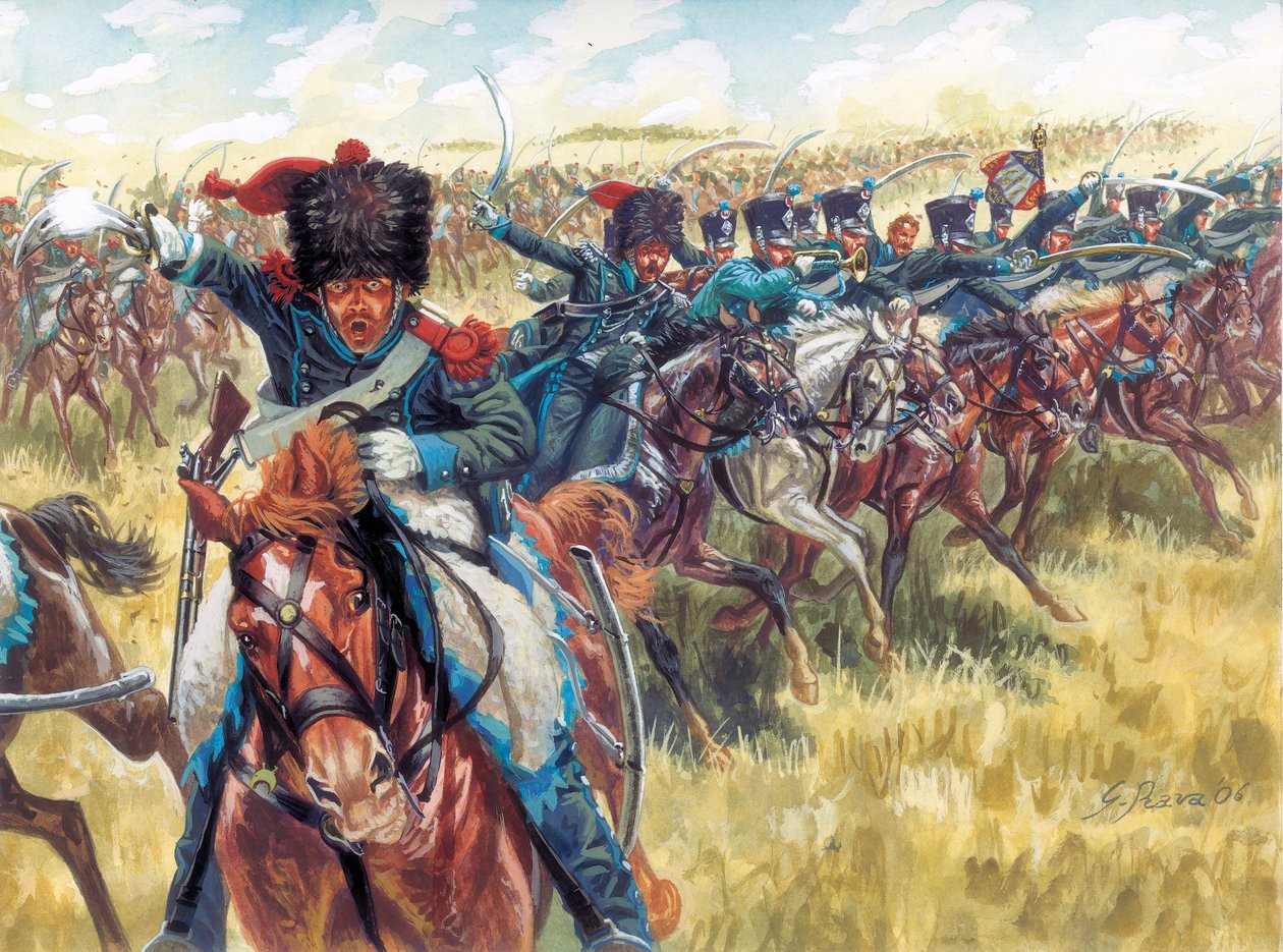 Primeiro Império: 16º Regimento de Caçadores de Cavalos do Grande Exército - Primeiro Império: 16º Regimento de Cavalaria Ligeira Francesa - Ilustração de Giuseppe Rava de Giuseppe Rava