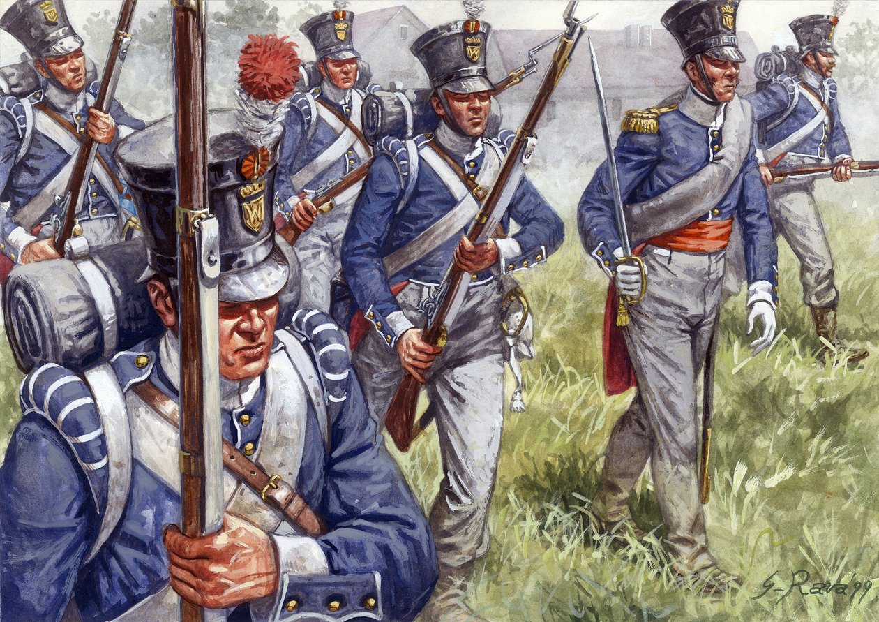 Primeiro império: infantaria belga ou holandesa por volta de 1815 - Primeiro império: infantaria belga ou holandesa - Ilustração de Giuseppe Rava de Giuseppe Rava