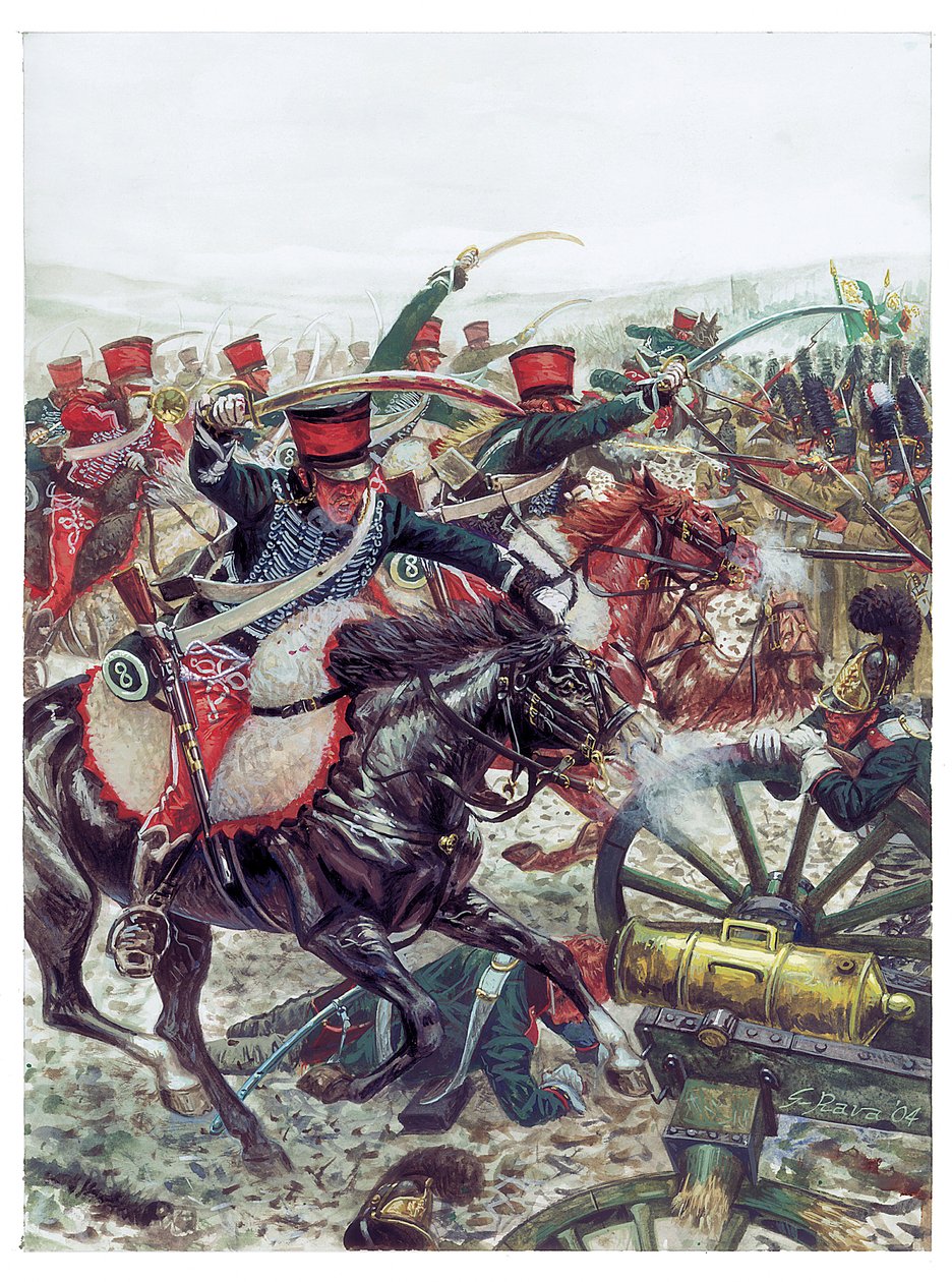 Primeiro império: ataque da brigada comandada pelo general Pierre Margaron (1765-1824) na batalha de Austerlitz a 2/12/1805 - Primeiro império: ataque da brigada comandada pelo general Margaron durante a batalha de Austerlitz a 2 de dezembro de 1815 - Ilus de Giuseppe Rava