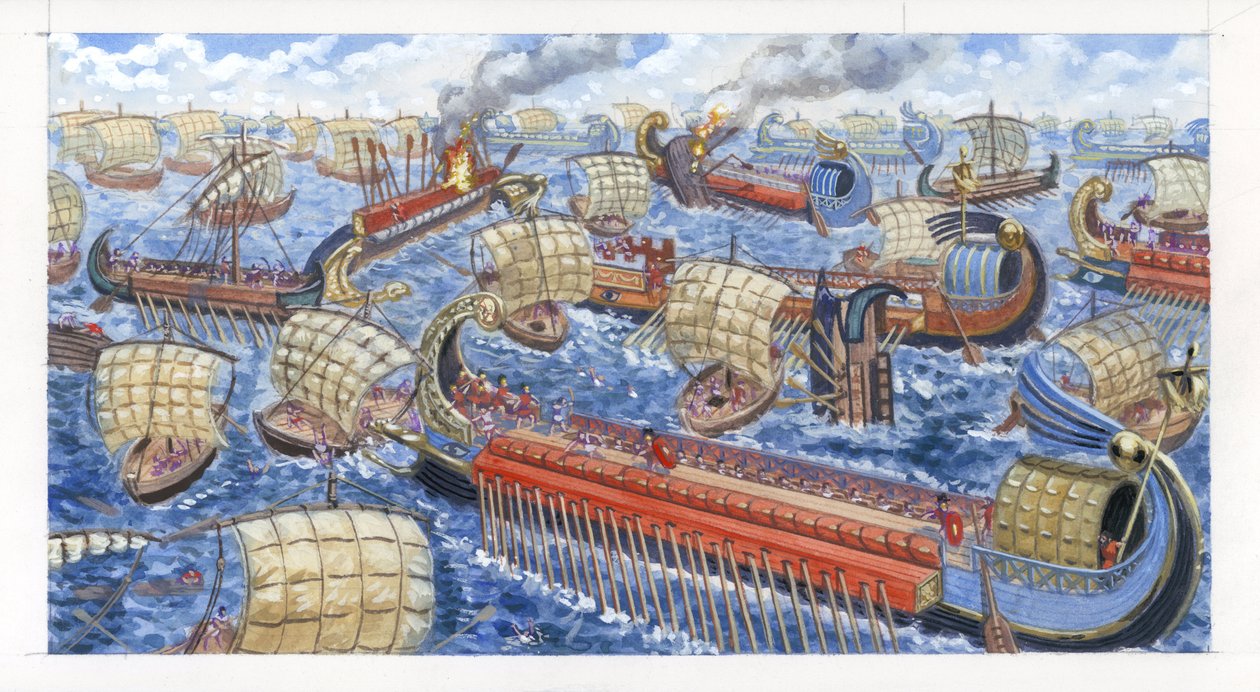 Gnaeus Pompeius Magnus derrota os piratas Cilicianos numa batalha de Giuseppe Rava