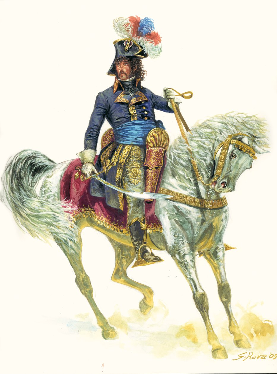 Joachim Murat (1767-1815) na Batalha de Aboukir em 1799, durante a Expedição do Egipto - Retrato de Joachim Murat durante a Batalha de Abukir (1799) - Ilustração de Giuseppe Rava de Giuseppe Rava
