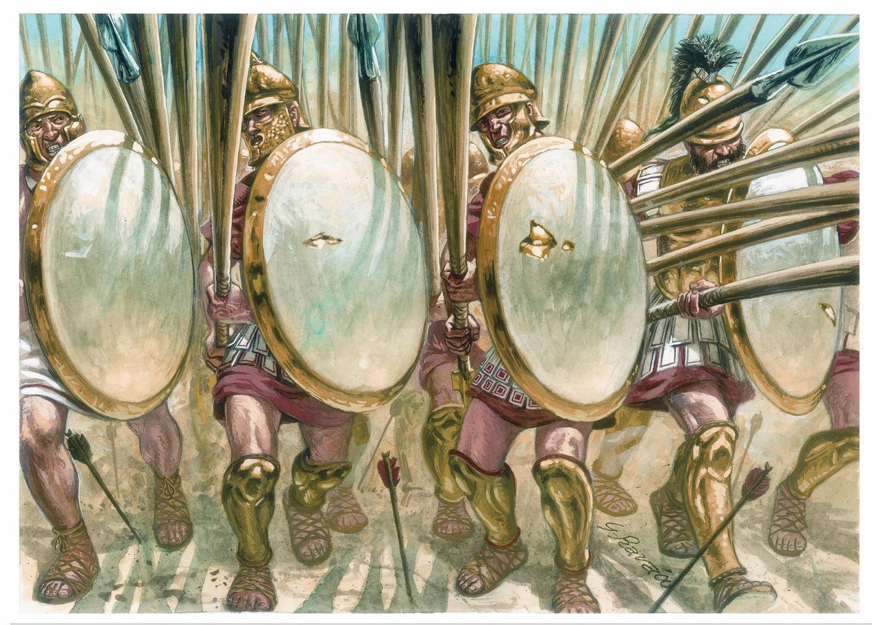 Kingdom of Macedonian: the charge of Macedonian phalangists - A carga dos falangistas macedónios - Ilustração de Giuseppe Rava de Giuseppe Rava