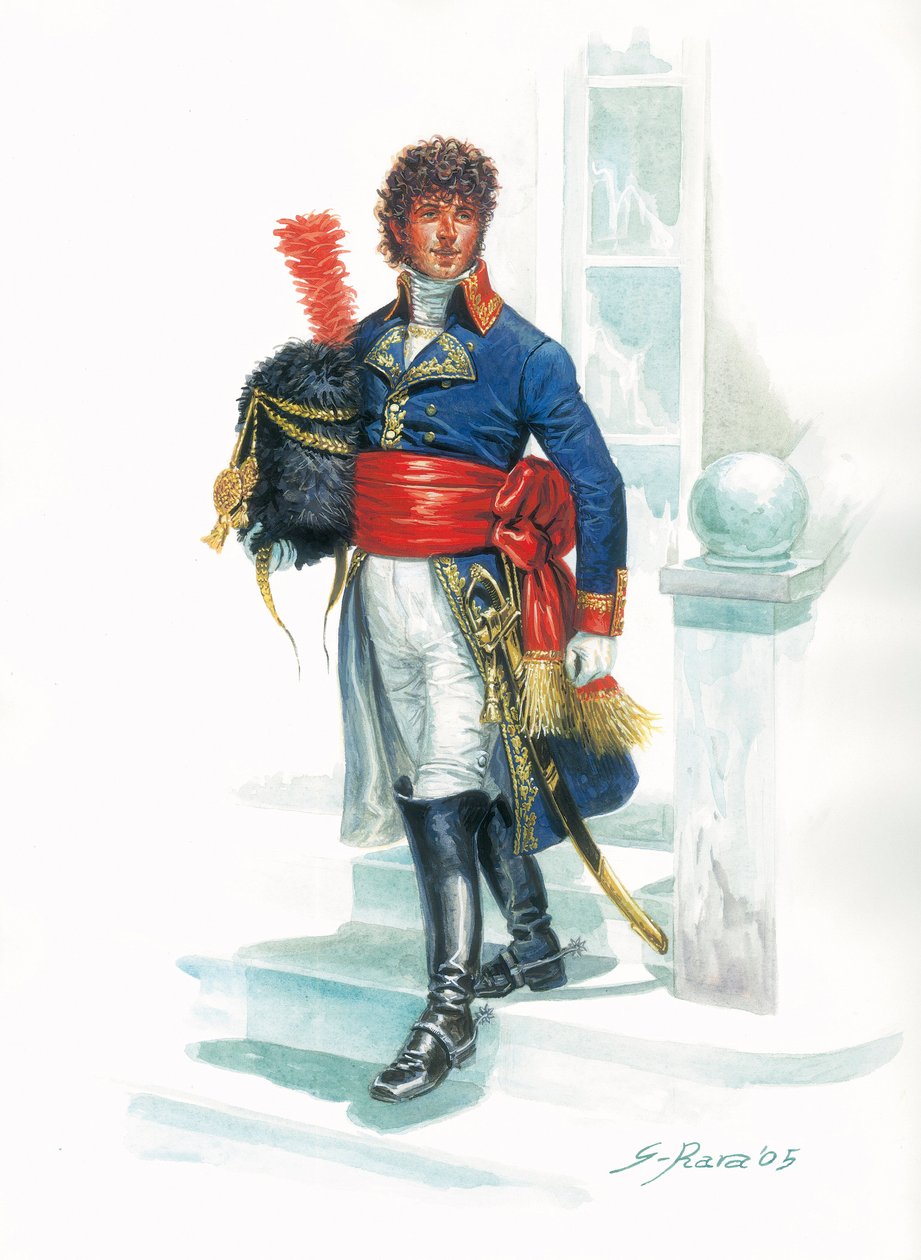 Portrait en pied de Joachim Murat (1767-1815) jeune militaire - Retrato do jovem Joachim Murat - Ilustração de Giuseppe Rava de Giuseppe Rava