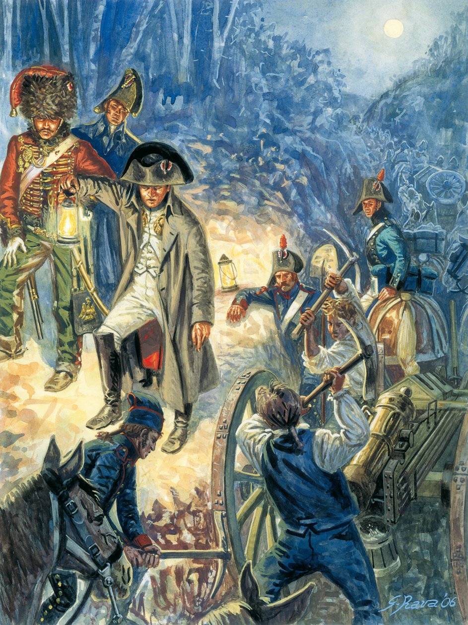 Campanha da Prússia e da Polónia: O imperador Napoleão I (1769-1821) na véspera da Batalha de Iena e Auerstaedt 14/10/1805 - O imperador Napoleão I na noite anterior à Batalha de Jena-Auerstedt (Jena Auerstedt) contra o exército prussiano em 14 de outubro  de Giuseppe Rava
