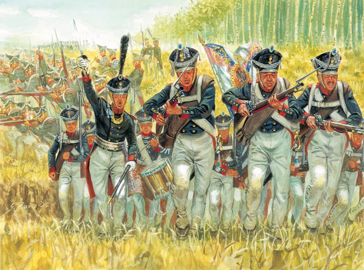 Campanha russa: Infantaria de linha russa contra o exército de Napoleão I (1769-1821) em 1812 - Invasão francesa da Rússia: infantaria imperial russa contra o grande exército de Napoleão I de Giuseppe Rava