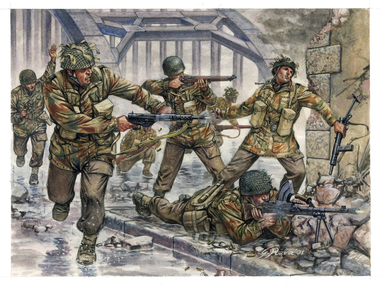 Segunda Guerra Mundial: pára-quedistas ingleses apelidados de "Diabos Vermelhos" durante a Operação Market Garden na Holanda, em setembro de 1944 - WWII: Operação Market Garden, os pára-quedistas ingleses conhecidos como os diabos vermelhos, em setembro de de Giuseppe Rava