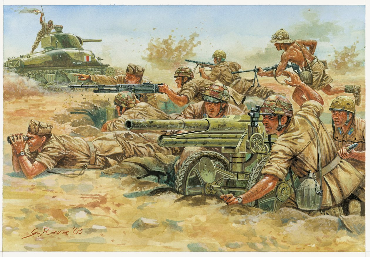 Segunda Guerra Mundial: Soldados da Divisão Folgore, uma unidade de pára-quedistas italianos no Norte de África de Giuseppe Rava
