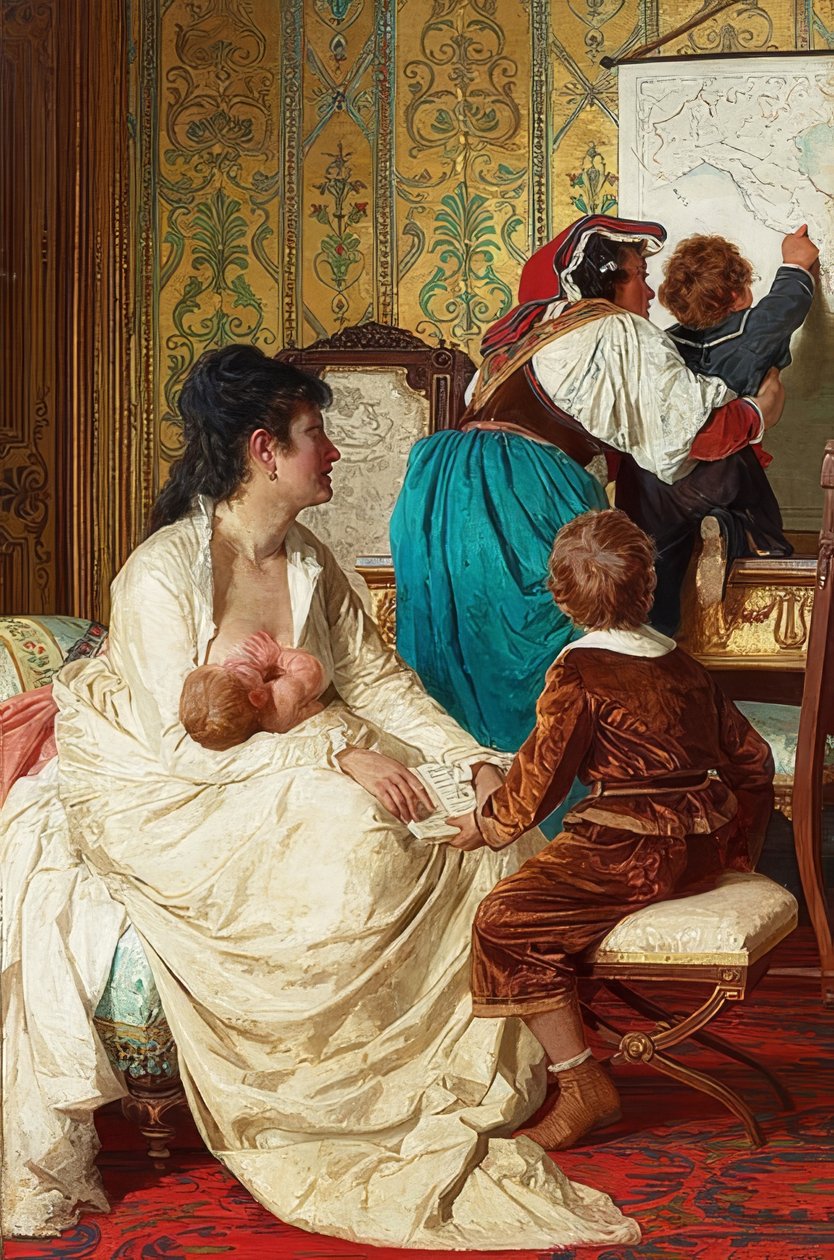 As alegrias de uma boa mãe (Le gioie della buona mamma). 1877 de Giuseppe Sciuti