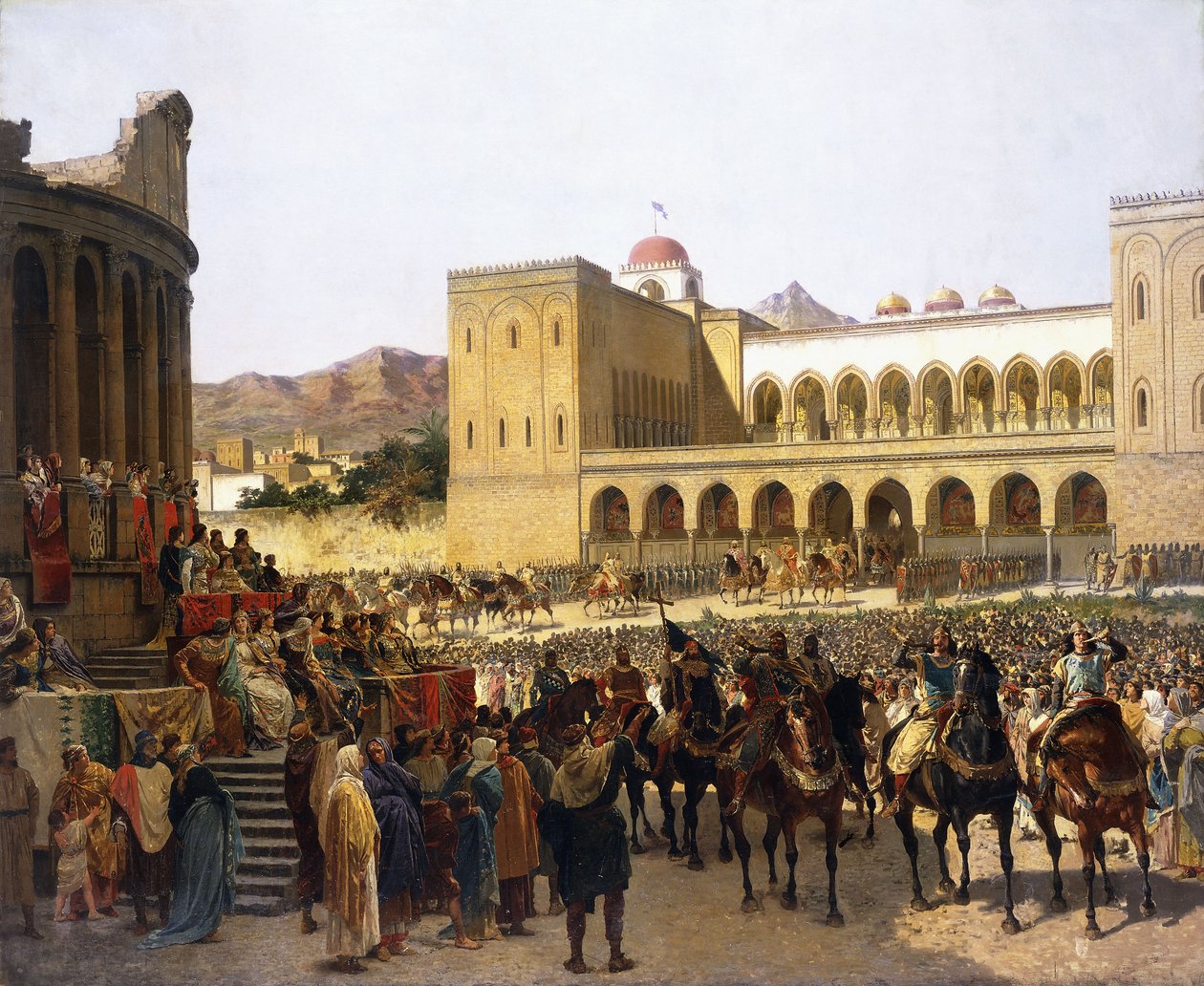 A saída de Ruggero I, rei da Sicília, do Palazzo Reale, de Giuseppe Sciuti