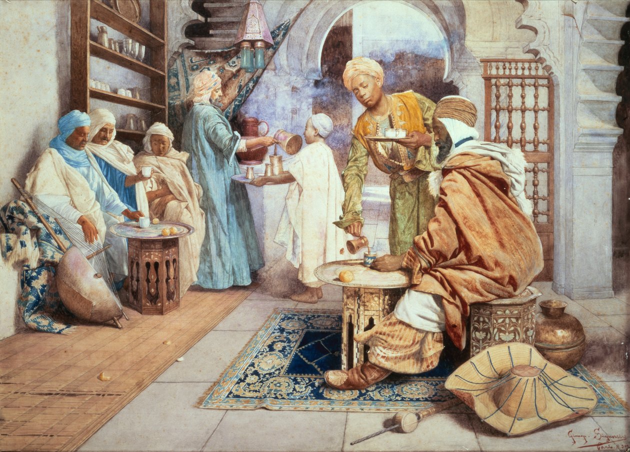 Um Café Árabe (aguarela sobre papel) de Giuseppe Signorini