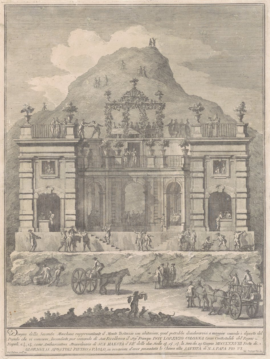A Seconda Macchina para a Chinea de 1778: uma habitação perto do Monte Testaccio de Giuseppe Vasi, after Giuseppe Palazzi