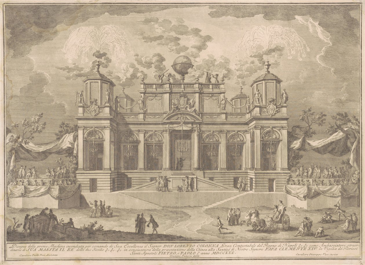 A Prima Macchina para a Chinea de 1770: um edifício romano para o comércio de Giuseppe Vasi, after Giuseppe Palazzi, after Paolo Posi