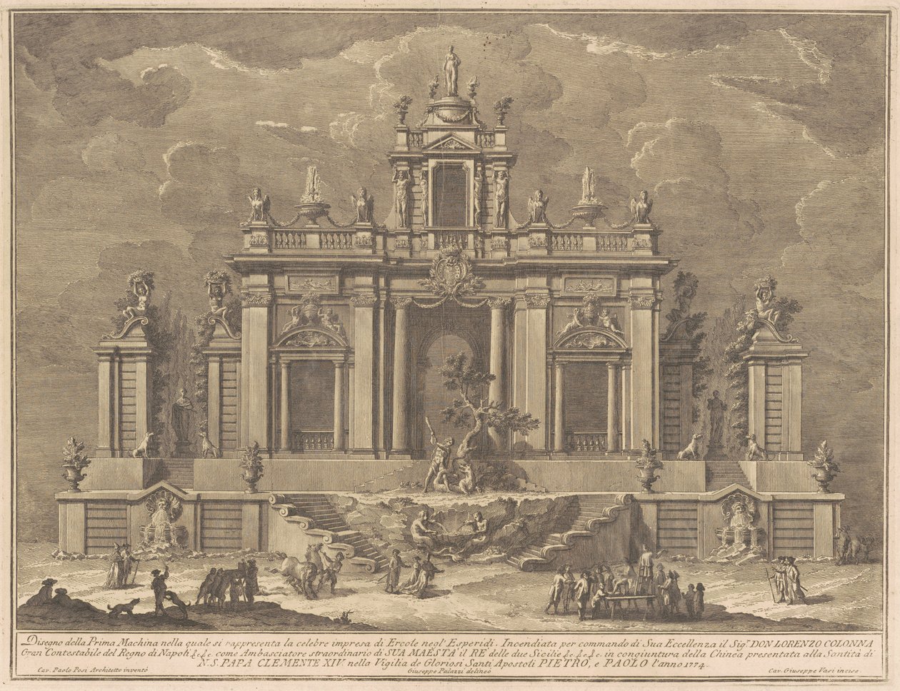 A Prima Macchina para a Chinea de 1774: Hércules e o Dragão no Jardim das Hespérides de Giuseppe Vasi, after Giuseppe Palazzi, after Paolo Posi