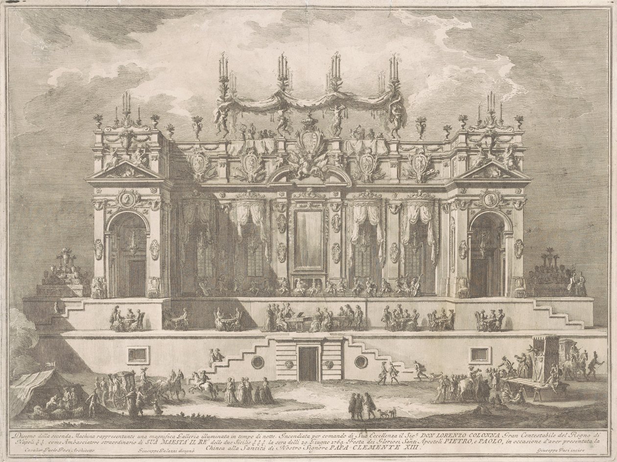 A Seconda Macchina para a Chinea de 1764: Uma Magnífica Galeria Iluminada à Noite de Giuseppe Vasi, after Giuseppe Palazzi, after Paolo Posi