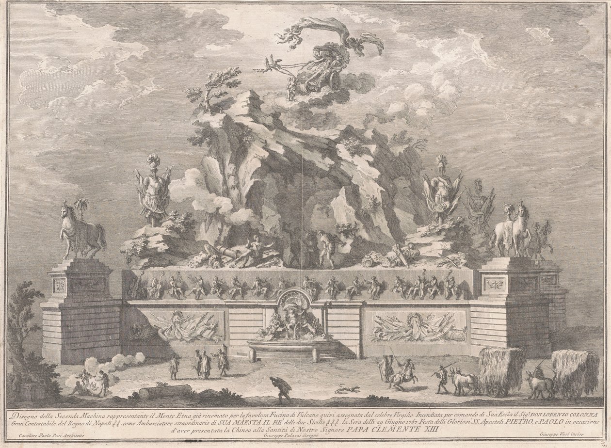 A Seconda Macchina para a Chinea de 1767: Monte Etna com a Forja de Vulcano de Giuseppe Vasi, after Giuseppe Palazzi, after Paolo Posi