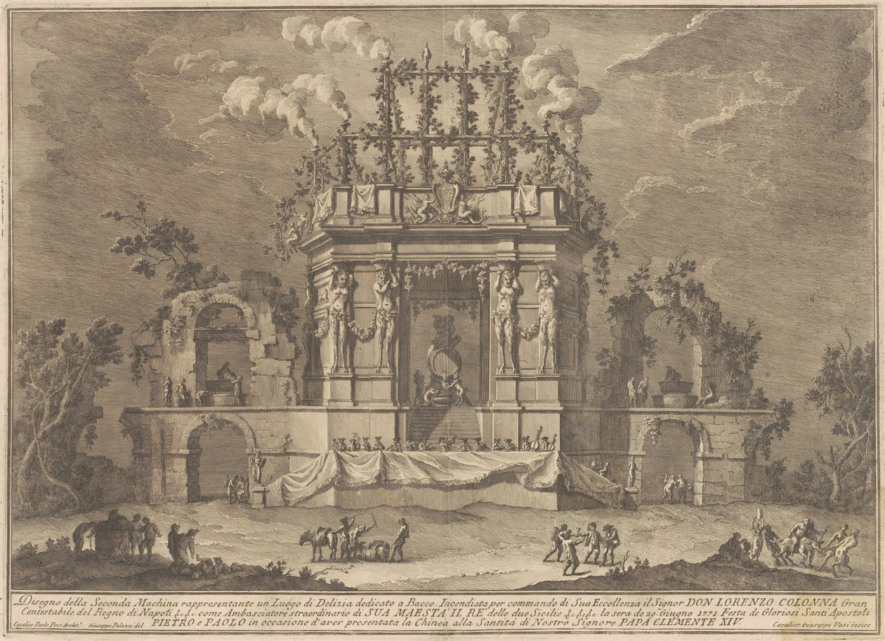 A Seconda Macchina para a Chinea de 1771: um palácio de prazer dedicado a Baco de Giuseppe Vasi, after Giuseppe Palazzi, after Paolo Posi