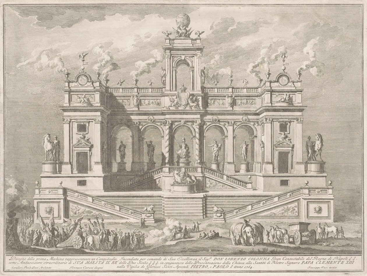 A Prima Macchina para a Chinea de 1764: um edifício do Capitólio de Giuseppe Vasi, after Tommaso Catrani, after Paolo Posi