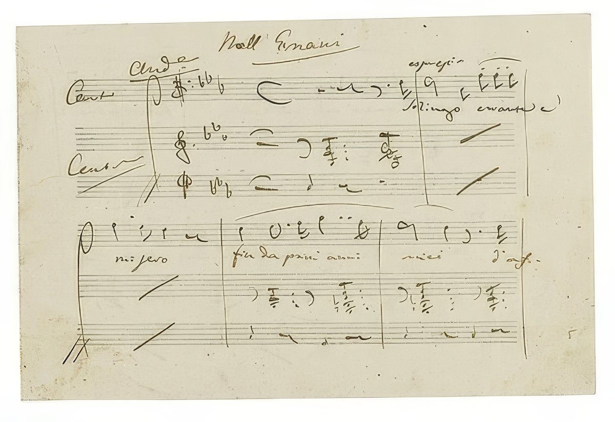 Autógrafo: Opera Ernani, Finalarie Solingo, Errante e Misero. Início dos anos 1840 de Giuseppe Verdi
