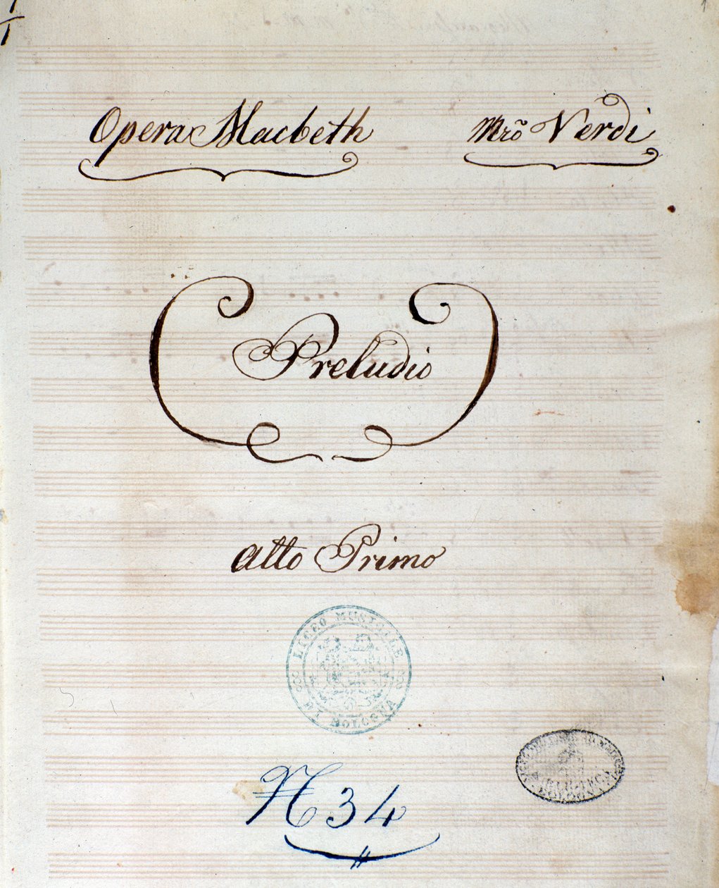 Primeira página da partitura original da ópera Macbeth de Giuseppe Verdi de Giuseppe Verdi