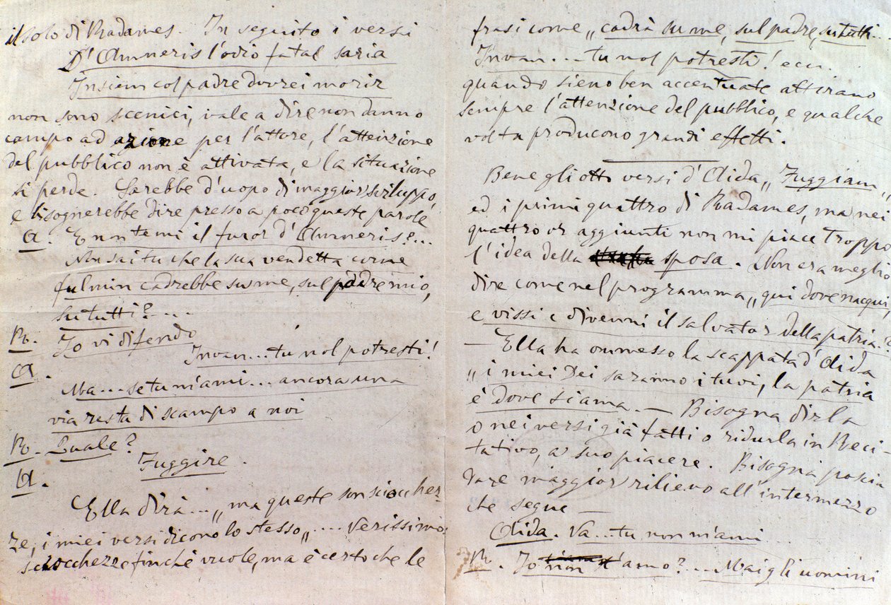 Carta manuscrita de Giuseppe Verdi a Antonio Ghislanzoni, autor de Aida librettos de Giuseppe Verdi