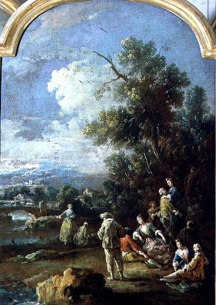 Pierrot e Casais (óleo sobre tela) de Giuseppe Zais