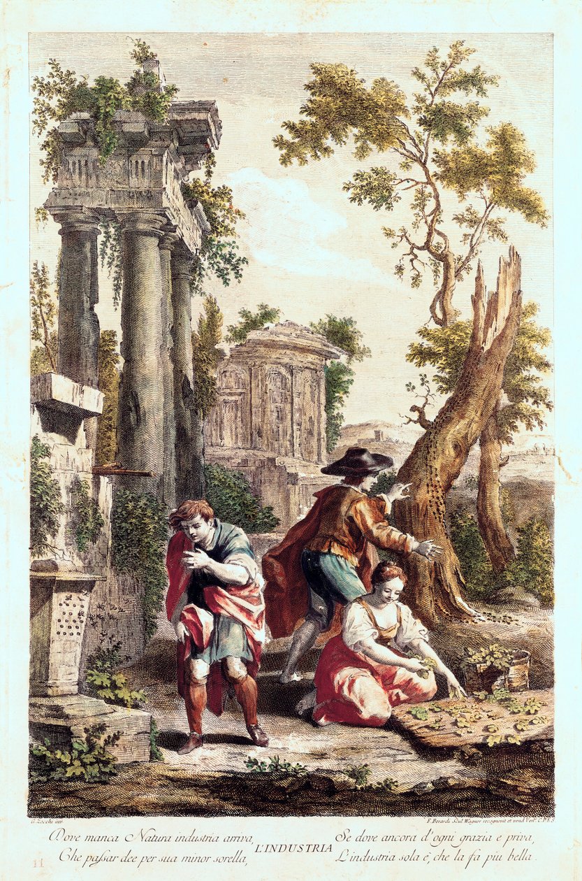 Representação alegórica da Indústria. Desenho de Giuseppe Zocchi (1711-1767) Século XVIII. de Giuseppe Zocchi