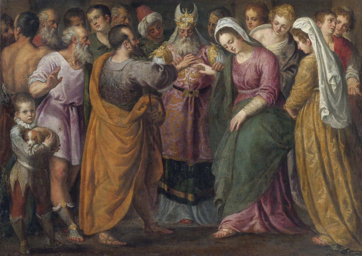 Le mariage de Marie et Joseph - O Casamento de Maria e José por Salviati, Giuseppe (1520-1575). Óleo sobre tela, tamanho : 116,8x164, , Colecção Privada de Giuseppe della Porta Salviati