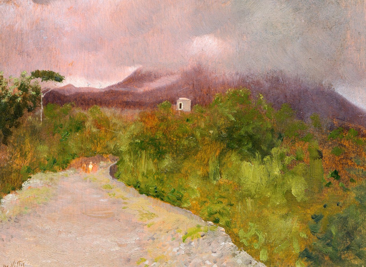 Fumarole do Monte Vesúvio, cerca de 1871, de Giuseppe De Nittis (1846-1884), óleo sobre tela, 9x17 cm de Giuseppe or Joseph de Nittis