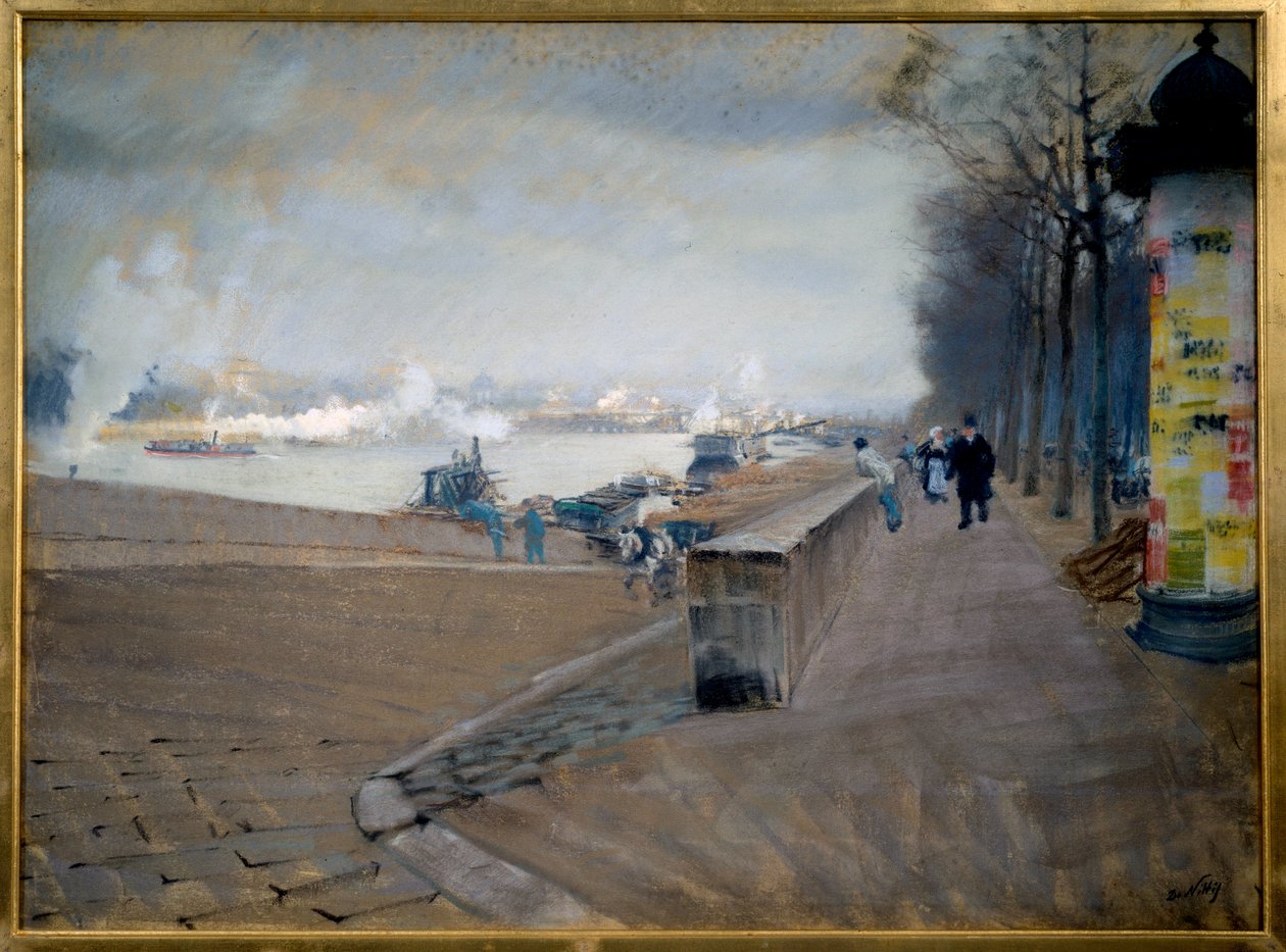 La Seine em Paris. Pintura de Giuseppe Nittis (1846-1884) de Giuseppe or Joseph de Nittis